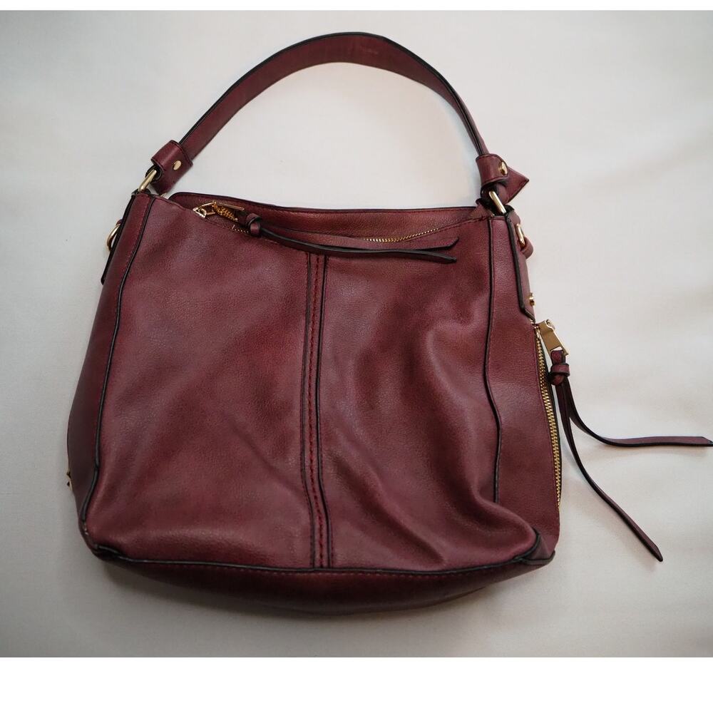 Realer Burgundy Hobo Shoulder Crossbody Bag Large Faux Leather 3 Zip Tassel